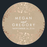 Kraft and Rose Gold Baby's Breath Wedding Classic Round Sticker<br><div class="desc">Baby's breath faux foil rose gold and kraft style wedding stickers - seals</div>