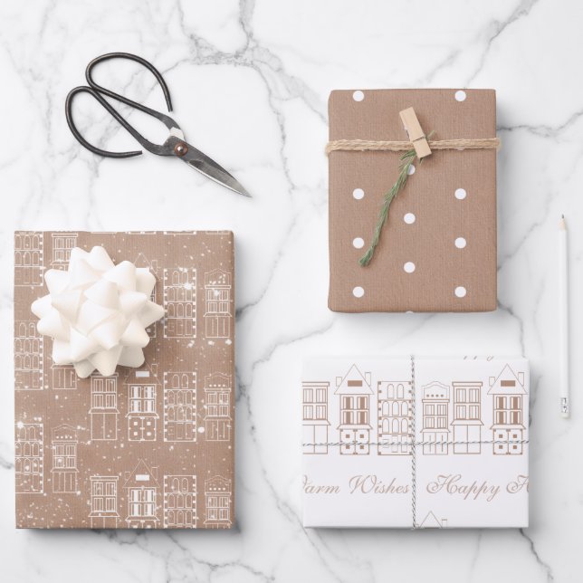 Kraft and White Modern Scandinavian  Wrapping Paper Sheet (Front)