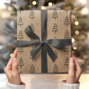 Kraft Background with Minimalistic Black Christmas Wrapping Paper
