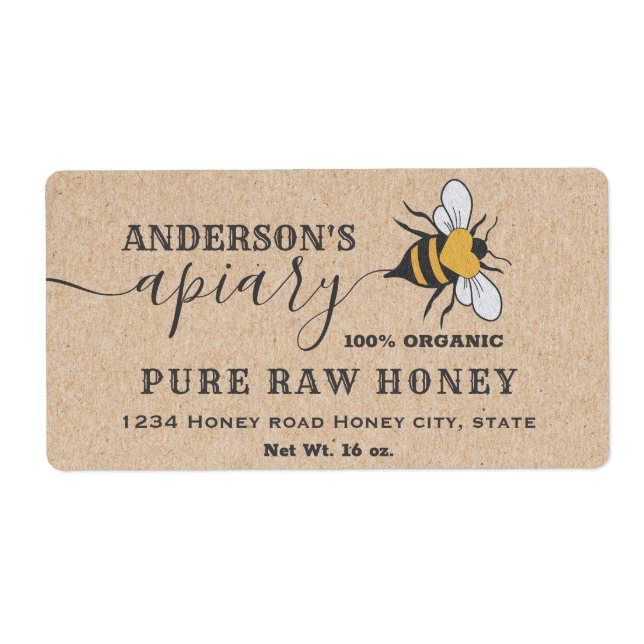 Kraft Bee logo script apiary honey jar label (Front)