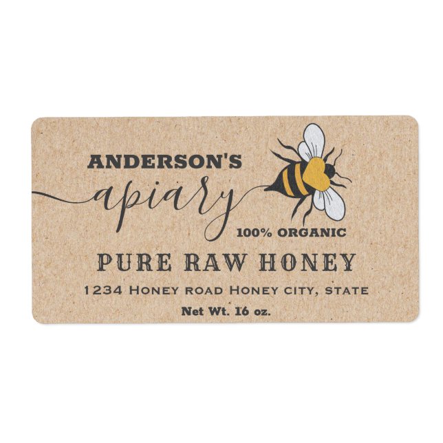 Kraft Bee logo script apiary honey jar label (Front)