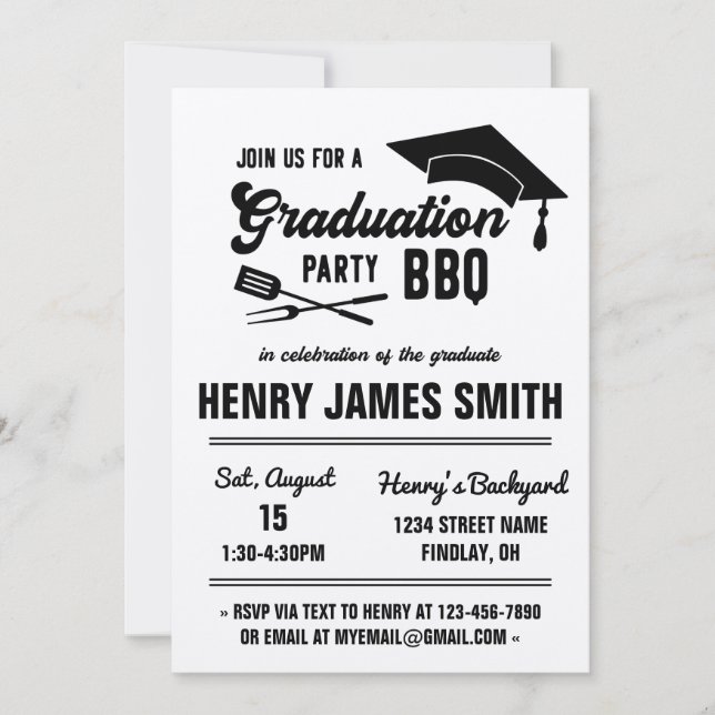 Kraft Black Modern BBQ Graduation Party Invitation (Front)