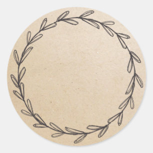 Kraft Blank Hand Drawn Wreath Jar Classic Round Sticker