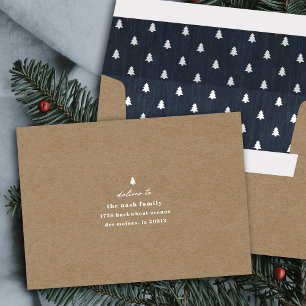 Kraft Blue Rustic Tree Woodgrain Holiday Envelope