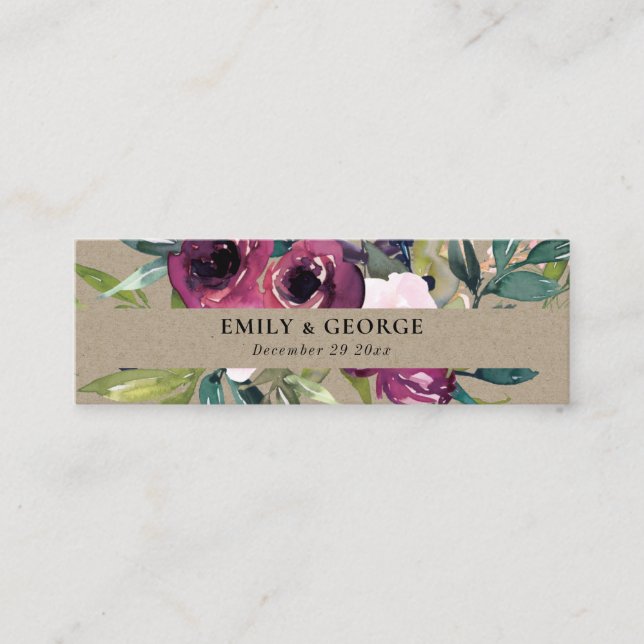 KRAFT BLUSH BURGUNDY FLORAL BUNCH WEDDING WEBSITE MINI BUSINESS CARD (Front)