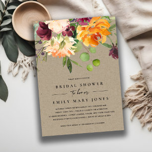 KRAFT BLUSH YELLOW ORANGE FLORAL BRIDAL SHOWER INVITATION