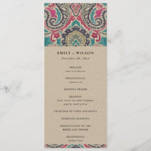 KRAFT BOHO TRIBAL IKATFL WEDDING CEREMONY PROGRAM MENU