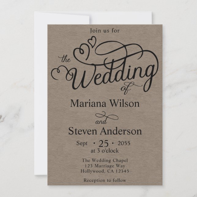 Kraft Brown Simple Chic Script Wedding Invitation (Front)