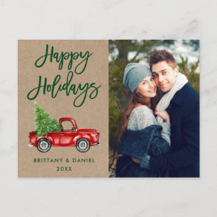 Kraft Brush Script Truck Couple Photo Holidays Postcard
