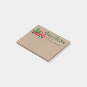 Kraft Brush Script Vintage Truck Christmas Tree Post-it Notes