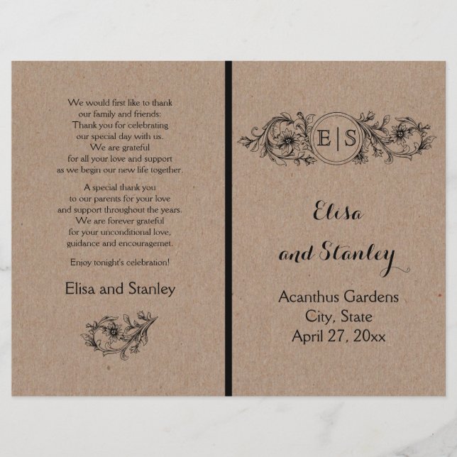 Kraft cardboard vintage floral frame with initials (Front)