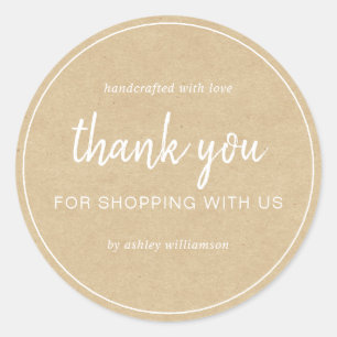 Kraft Chic Script Thank You For Shopping Classic Round Sticker