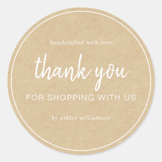 Kraft Chic Script Thank You For Shopping Classic Round Sticker (Front)