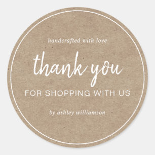 Kraft Chic Script Thank You For Shopping Classic Round Sticker