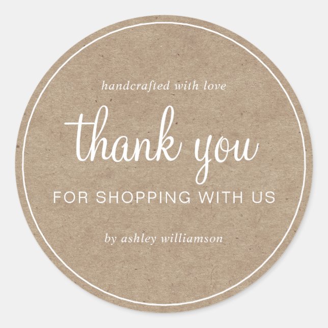 Kraft Chic Script Thank You For Shopping Classic Round Sticker (Front)
