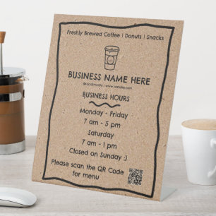 Kraft Coffee Cup Café Opening Hours QR Code Pedestal Sign