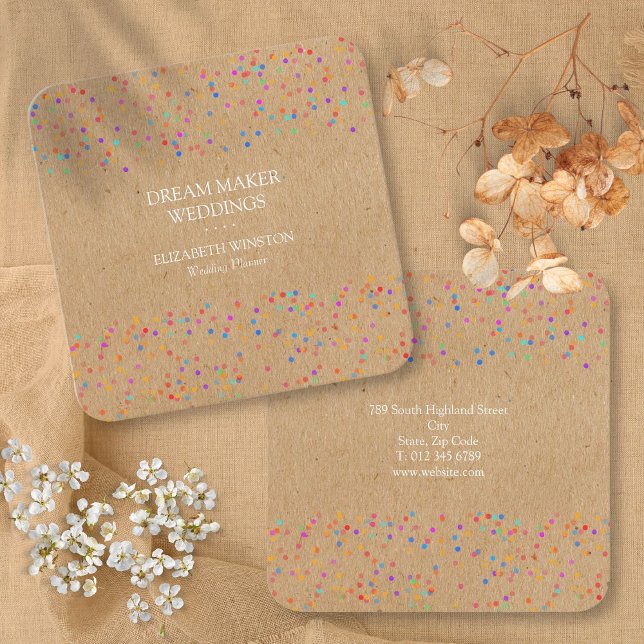 Kraft Confetti Square Business Card (Kraft Confetti Square Business Card)