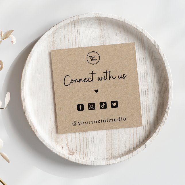 Kraft Connect with Us Heart 4 Social Media QR Code Square Business Card (Creator Uploaded)