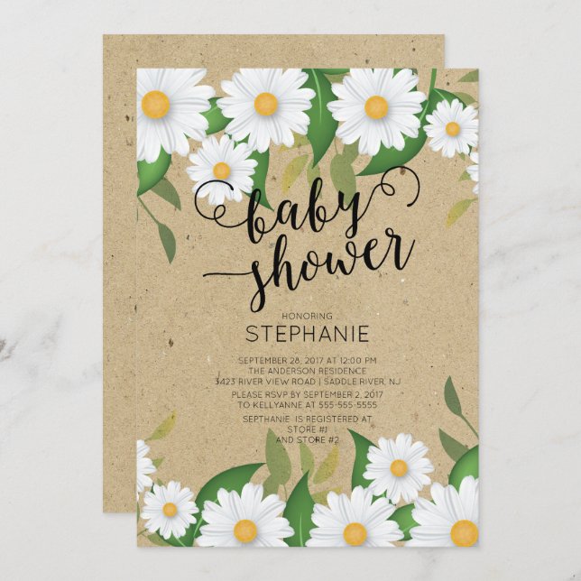 Kraft Daisy Flowers Baby Shower Invitation (Front/Back)
