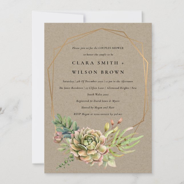 KRAFT DESERT SUCCULENT CACTI FOLIAGE COUPLE SHOWER INVITATION (Front)