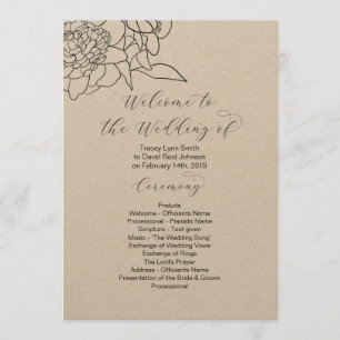 Kraft Drawn Floral Wedding Program 2 sided Programme