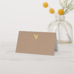 Kraft Effect Gold Heart Wedding Folded Place Cards