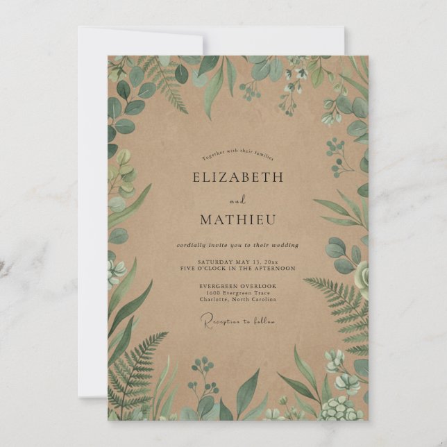 Kraft Eucalyptus Fern Wedding Invitation (Front)