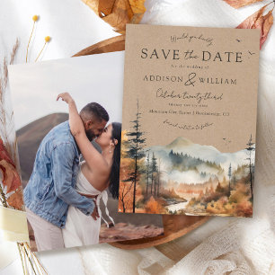 Kraft Fall Watercolor Mountain Boho Photo Wedding Save The Date