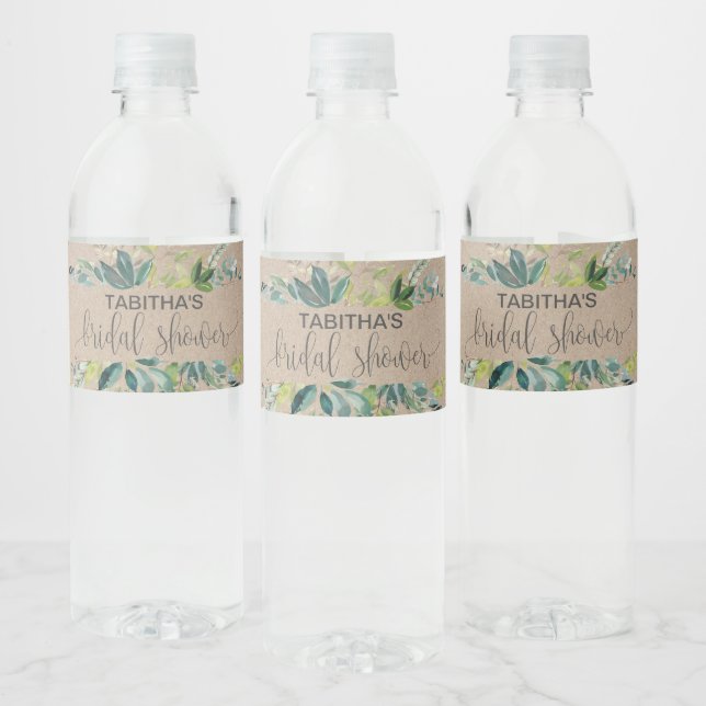Kraft Foliage Bridal Shower Water Bottle Label (Bottles)
