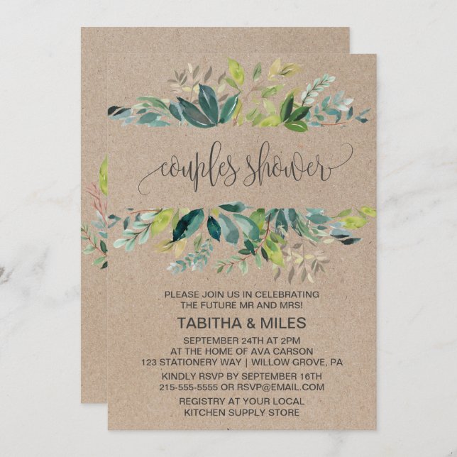 Kraft Foliage Couples Shower Invitation (Front/Back)