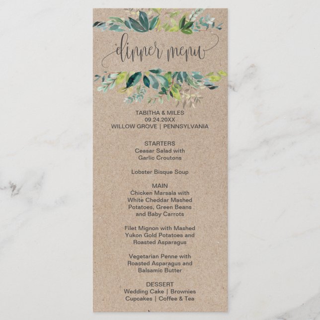 Kraft Foliage Dinner Menu Card (Front)