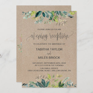 Kraft Foliage Monogram Backing Evening Reception Invitation