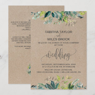 Kraft Foliage   Monogram & Details Backing Wedding Invitation