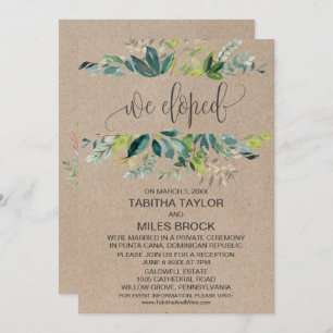 Kraft Foliage We Eloped Elopement Reception Invitation