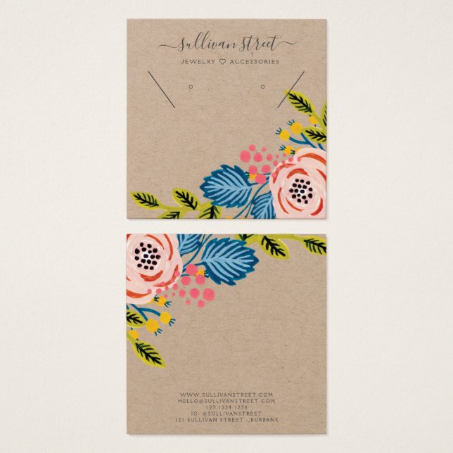 Kraft Girly Floral Earrings Necklace Display Card (Front & Back)