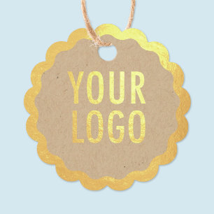 Kraft Gold Foil Hang Tags Custom Logo Scalloped