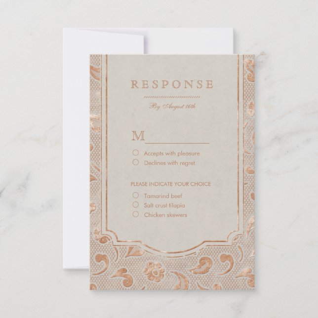 Kraft gold Lace rustic country wedding RSVP (Front)