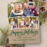 Kraft Green Brush Script Happy Holidays 4 Photo Postcard<br><div class="desc">Kraft Green Brush Script Happy Holidays Postcard -  4 Photos</div>