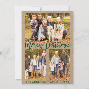 Kraft Green Brush Script Merry Christmas Photo Holiday Card
