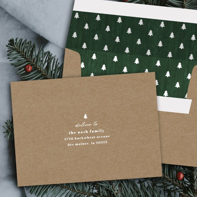 Kraft Green Rustic Tree Woodgrain Holiday Envelope (Creator Uploaded)