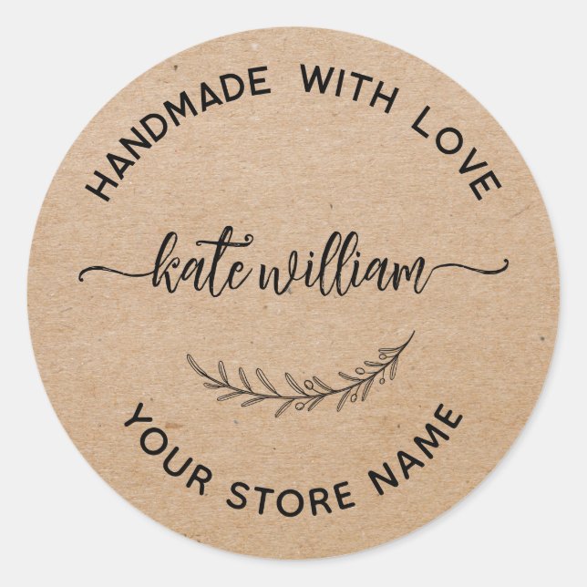 Kraft Handmade with love laurel leaf Product label (Front)