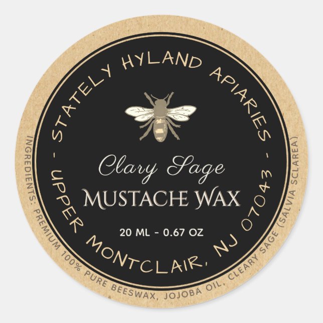 Kraft Handwritten Beeswax Product Label Black (Front)