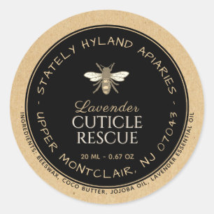 Kraft Handwritten Beeswax Product Label Black Bee