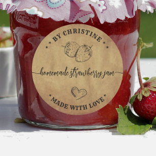 Kraft Heart Handmade With Love Strawberry Jam Classic Round Sticker