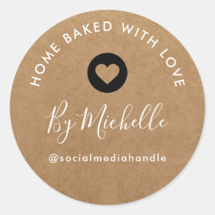 kraft homebaked Heart editable Classic Round Sticker