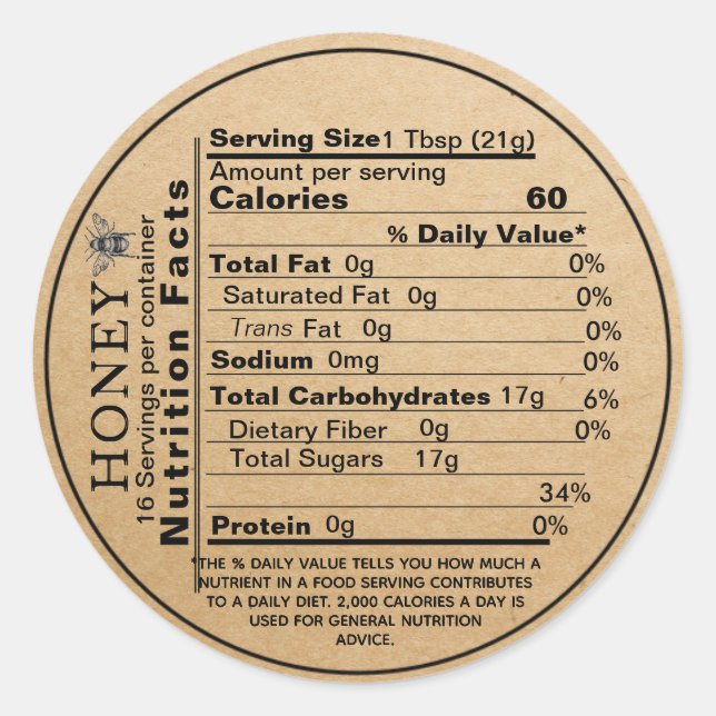 Kraft Honey Jar Mini Nutrition Lid Label Bee (Front)