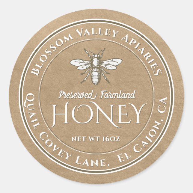 Kraft Honey Label White Vintage Bee (Front)