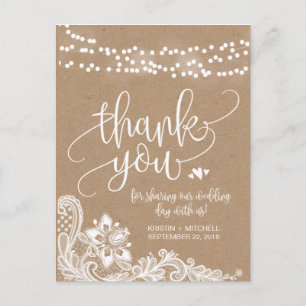 Kraft Lace and Lights Rustic Thank You Post Card