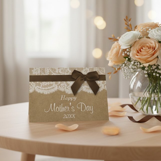 Kraft, Lace & Brown Bow Happy Mother's Day Card (Creator Uploaded)