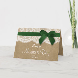 Kraft, Lace & Green Bow Happy Mother's Day Card